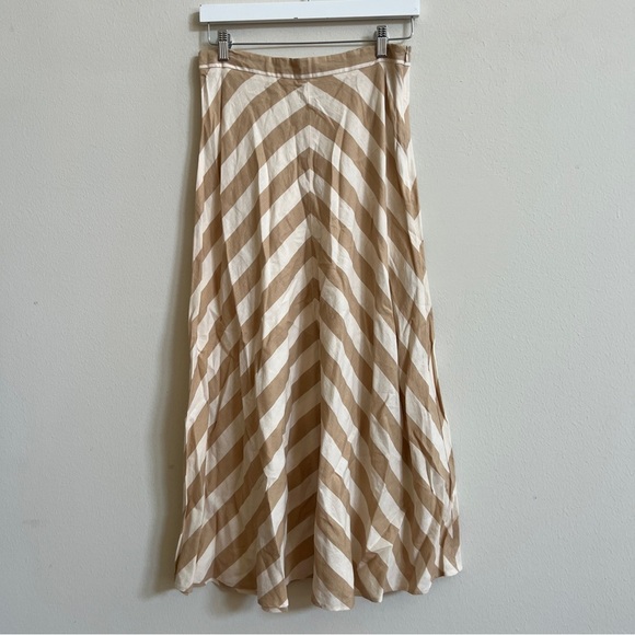 ZARA Linen Blend Ecru and Cream Striped  Midi Skirt  Sz M - Picture 6 of 6